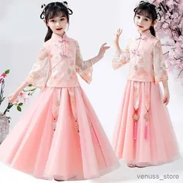 Girl's Dresses Summer New Girls' Hanfu Dress Chinoiserie Children's Tang Fashion Princess Dress Baby Ancient Two Piece Japanese and Korean Chil