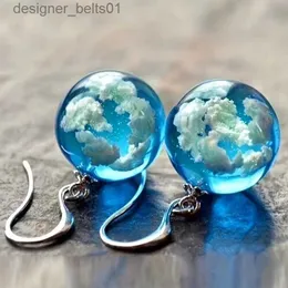 Dangle Chandelier Requintado Céu Azul e Nuvem Branca Brincos de Bola de Vidro Céu Eardrop Temperamento Colar Feminino Noivado Jóias de Casamento L231219