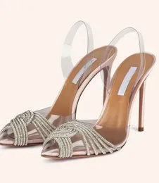 Top Luxury aquazzuras Gatsby Sandali Scarpe da donna Slingback Crystal Swirls Puntali in PVC Décolleté a punta Lady Party Wedding Tacchi alti EU452