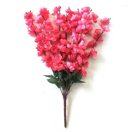 Flores decorativas 9 garfos/ramo flor de cerejeira artificial buquê de flores de seda pêssego hastes falsas decoração de casamento murale mariage