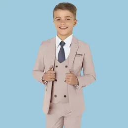 Set completo di pantaloni vintage per bambini solidi per la festa di nozze Performance di pianoforte Abiti da cerimonia per occasioni formali per ragazzi Completo di completi Blazer Gilet Pantaloni Set Flower Boy Ring Bearer Outfit