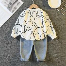 Pullover Bambino Neonato Abbigliamento Moda Cartoon Stampa Felpa + Jeans Set Autunno Bambini Manica lunga Denim Abiti Abbigliamento per bambini