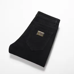 Outono novo masculino rasgado fino ajuste elasticidade jeans masculino negócios em linha reta famoso clássico calças casuais atacado