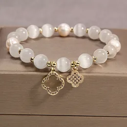 Nuovo arrivo gioielli di design quadrifoglio guarigione cristallo pietra naturale opale braccialetto di perline per le donne