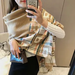 B-Letter Imitation Cashmere Scarf For Women in Autumn Winter, New Warm and Thick Core Wrapped Yarn Double-Sided Shawl Collar