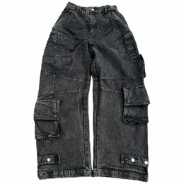 Jeans femminile y2k alla moda pantaloni cargo baggy jeans pantaloni vintage multi -tasca alta vita harajuku gambo grotico pantalone streetwear 231218