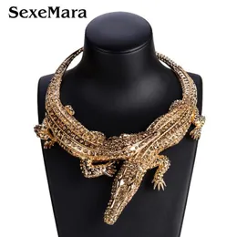 ZiccoWong Exaggerated Halloween Necklace Rhinestone Noble Crocodile Necklaces Choker Statement Jewelry Animal Collier Y200918196v