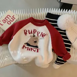 Pullover Korean Baby Boy Girl Sweater Cartoon Little Bear Raglan Sleeve Pullovers For Kids Christmas Sweater Kids Autumn Clothes 2023 Newl231215