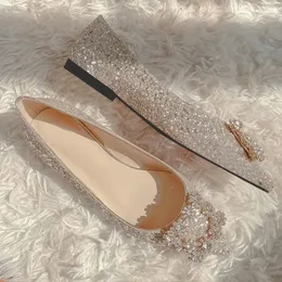 Dress Shoes Wedding Woman Square Buckle Crystal Pointed Toe Flats Glitter Shallow Slip On Comfy Loafers Bling 33 44 Moccasins 231219