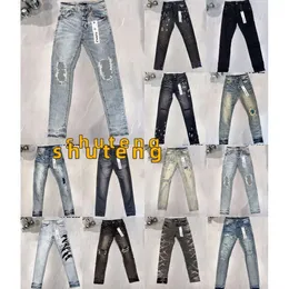 igner Jeans für Herren Hosen Lila Jeans Lila Jeans Herrenjeans Trends Distressed Black Ripped Biker Slim Fit Motorrad Mans Stacked 252 9098