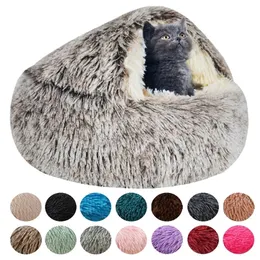 Canis canetas longo pelúcia inverno pet gato cama almofada redonda cesta quente saco de dormir ninho canil para pequeno cão aposta casa 231218