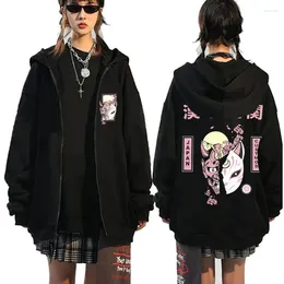 Men's Hoodies Anime Sweatshirt Hannya Mask Zipper Hoodie Futuristic Kitsune Zip Up Jacket Streetwear Unisex Manga