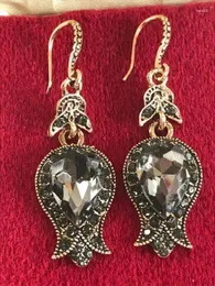 Dangle Earrings Art Nouveau Inspired Smokey Grey Crystal Tulip