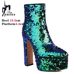 276 Siery Sequined Ankel Women Platform Super High Heels Winter Pointed Party Female Shoes Bling Shiny Short Boots 231219 929