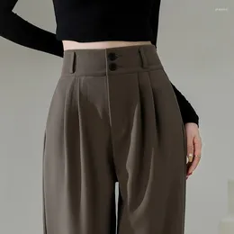 Pantaloni da donna Guilantu a vita alta gamba larga per donna pantaloni larghi dritti caffè autunno doppi bottoni abito casual femminile