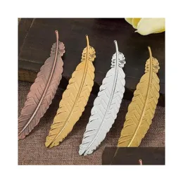 Bookmark Wholesale Fashion Retro Craft Metal Feather Bookmarks Document Book Mark Label Golden Sier Rose Gold Bookmark Office School S Dhv6C