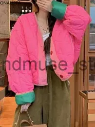 Женские куртки Onalippa стеганое пальто с контрастным шикарным дизайном однобортное свободное пальто с ромбовидными вставками корейская сладкая зимняя одежда для женщин J231219