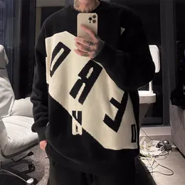 Erd Melancholy Rich Second Generation Letter Logo Mahai Woolen Pull Eed Black and White Round Neck Os Os High Street Tricot