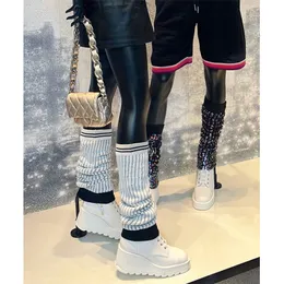 Pist tasarımcısı bale örme bacak çorapları kadınlar sonbahar kış zarif orta uzunluklu şerit çoraplar sıcak örme ayak kapakları 2024