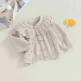 Pullover Princess Baby Girls Knitted Cardigan Sweater Cute Doll Collar Crochet Button Closure Clothes Outerwear Winter Kids Tops OutfitsL231215
