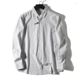 Men's Casual Shirts Fashion Trend Cotton Fabric Korean Version Of Senior Sense Refreshing Literary Fan Lapel Long-sleeved Striped Shirt
