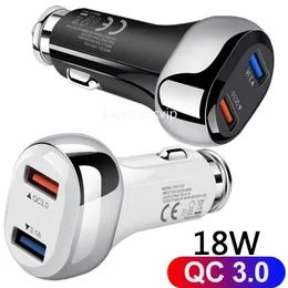 Universal 18W QC3.0 Carregadores rápidos de telefone celular Dual USB Adaptador de carregador de carro para iPhone 15 14 11 12 Pro Max Samsung s10 s20 note 10 HTC F1