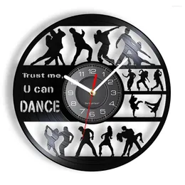 Zegary ścienne Zaufaj mi, możesz tańczyć zegar płytowy dla sloganu tańca studyjnego wycięcie dysk muzycznych