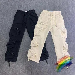 Erkekler Kot Vintage Çok Cep Sweatpants Jogger Erkekler Kadınlar En Kaliteli Hip Hop Drawstring Tulum Kargo Uzun Pantolon Pantolon 231219