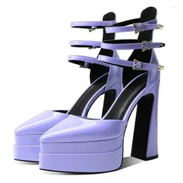Elbise ayakkabıları 2023 Kadın Pompaları Seksi Yüksek Topuklu Kalın Platform Mary Jane Party Düğün Kadın Roma Sandalet