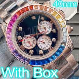 Mode Mens Watch Designer Luxury Rainbow Watches Diamond 40mm 6 Hands Menwatch 316 Raffinerat stål italiensk gummiband Crystal Dial Automatisk lysande vattentät