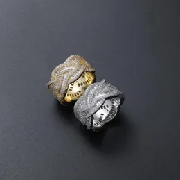 Hip Hop Men's Ring Iced Out Zircon ICY Round Cluster Gold Silver Plated Bling Jewelry Gift300U