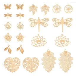Ожерелья с подвесками, 44 шт., смешанные светло-золотые латунные подвески, полые стрекоза, бабочка, лист, цветок лотоса, подвески для изготовления ювелирных изделий своими руками
