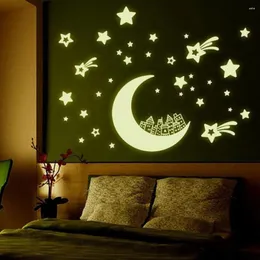 Наклейки на стену, флуоресцентное свечение в темноте, светящаяся наклейка со звездой и луной