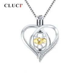 Cluci 925 Locket for Women Netclace Making 925 Sterling Silver Heart Zircon Pearl Cage Pendant SC362SB305H