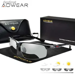 Солнцезащитные очки AOWEAR, фотохромные солнцезащитные очки, мужские поляризационные очки для вождения днем и ночью, высококачественные алюминиевые очки-хамелеоны без оправы GafasL231219