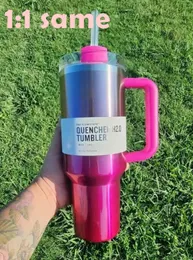 Camelia Pink Gradient H2.0 Gobelets en acier inoxydable de 40 oz avec poignée en silicone Couvercle et paille Tasses de voiture de voyage Continuez à boire des bouteilles d'eau froide 1219