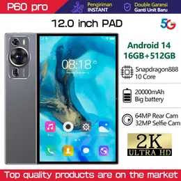 Бренд ПК Touch Tablet Android P60 Pro Global Tablette 12,0 дюйма HD 16G+512 ГБ Snapdragon 888 5G Двойная карта или Wi -Fi Google Play te te