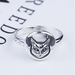 S925 Silver Cat Head Head Ring vintage Classic Sterling Silver Cat Face Ring britis