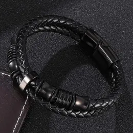 Charm Armbänder Mode Männer Schwarz Leder Armreifen Bileklik Pulseiras Edelstahl Verschluss Männliche Handgelenk Band Schmuck Geschenke313s