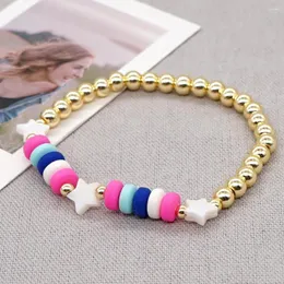 Charm Bracelets 6Pcs 2023 Star Shaped Shell Bracelet Colorful Polymer Clay Flat Beads Gold Color For Women Fashion Jewelry