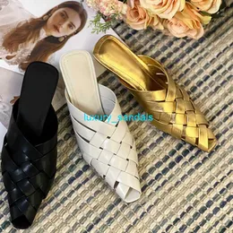 Womens Designer Shoes Botte Venetas Alfie Slippers Openback Leather Tisters Maifen Holiday Hollow Woven Leather Pointed Sandals For Summer Slim High Heels We HB6C