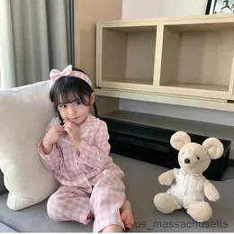 Pajamas Girl's Girl's Collar Pink Plaid Pajama Sets Cute Kid Vintage Toddler Kids Pajamas Set Sleep Loungewear Childrens