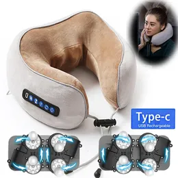 Massageando travesseiros de pescoço elétrico em forma de u travesseiro massageador de pescoço carregamento usb portátil pescoço ombro cervical relaxante massageador protetor ao ar livre casa carro 231218