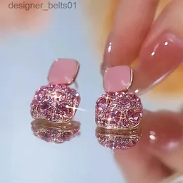 Dangle Chandelier 2023 New Unique Mosaic Zircon Pink Oil Drip Simple Earrings Women Personality Fashion Earrings Wedding Jewelry Birtay GiftsL231219