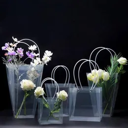 Clear Flower Buquet Torba Trapezoidalna plastikowa torebka PVC Pakowanie torby urodzinowe torebki świąteczne