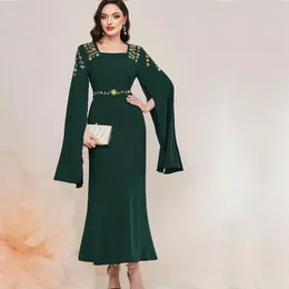 Grüne, knöchellange Kleider für die Brautmutter, quadratischer Ausschnitt, lange Ärmel, Perlen, formelles Abendkleid, Chiffon, Meerjungfrau, Damen-Hochzeitskleid