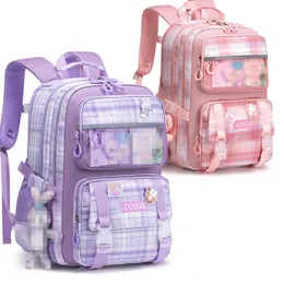 School Bags Princess Girls Plaid Nylon Schoolbag Checked Primary Backpack for Grade 1~6 Children Spine Protection Light Weight Backpack 231219