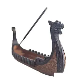 Oggetti decorativi Figurine Dragon Boat Porta bastoncini di incenso Bruciatore Intagliato a mano Incensiere Ornamenti Bruciatori retrò Dhpin tradizionale