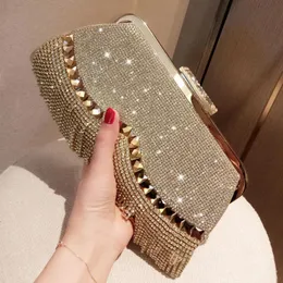 Kvällspåsar Yoreai Fashion Diamond Clutch Women's Bling Day Clutches Gold Wedding Purse Female Handbag Shoulder Package 231219