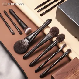 Makeup Borstes Chichodo Makeup Brush-Luxurious Professional Black 11 Ebony Brushes Set-High Level Fox Goat Synthetic Hair Cosmetic Tools 231218